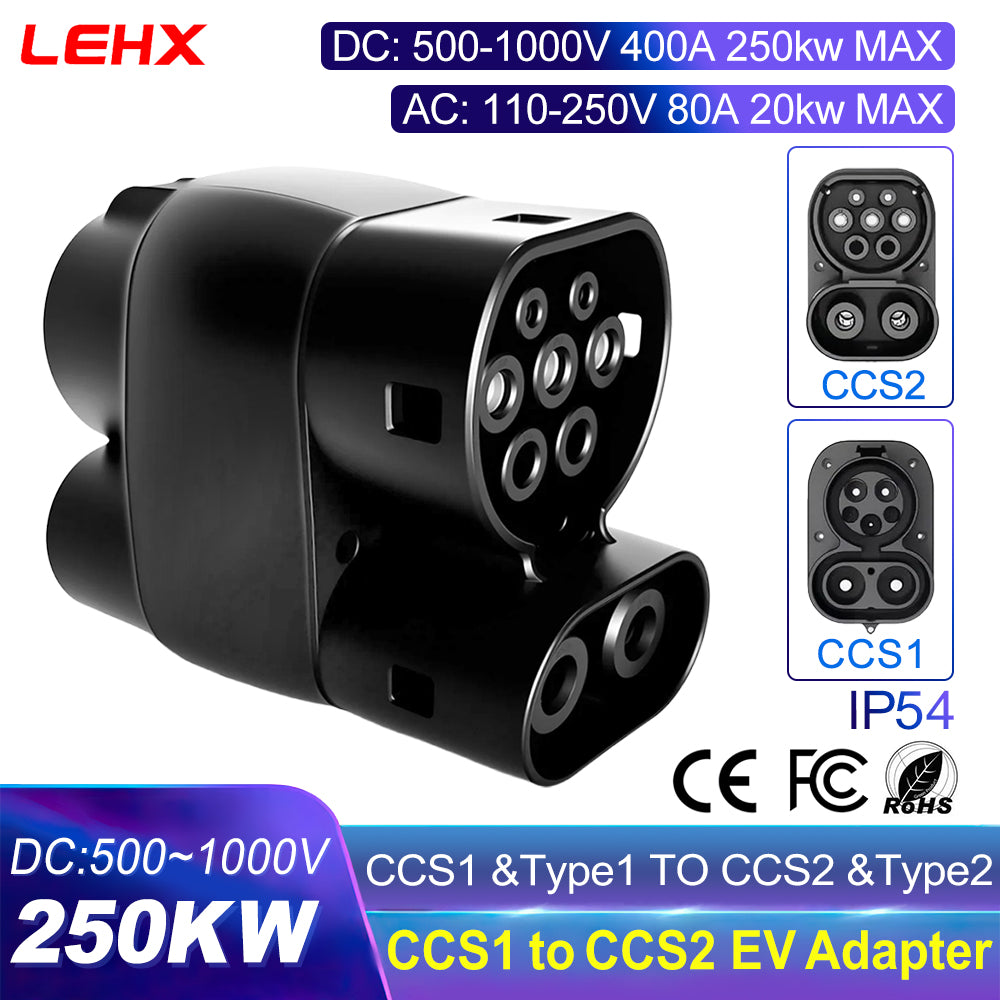 LEHX 250KW MAX CCS1 to CCS2 EV Electric Vehicle Charger DC 1000V 400A Fast EV Charging Adapter Support Type1 to Type 2